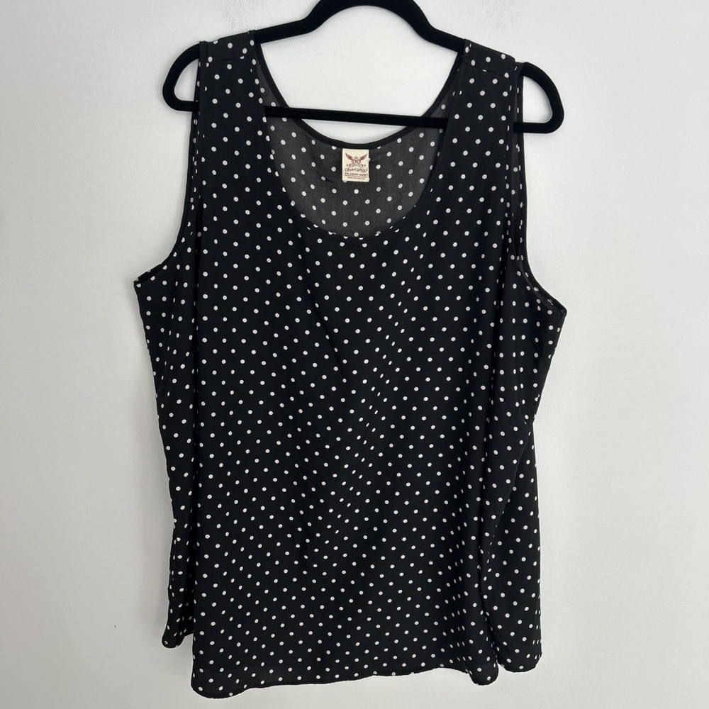 Faded Glory Women 3X (22W/24W) Sleeveless Black White Polkadot Tank Top No Iron